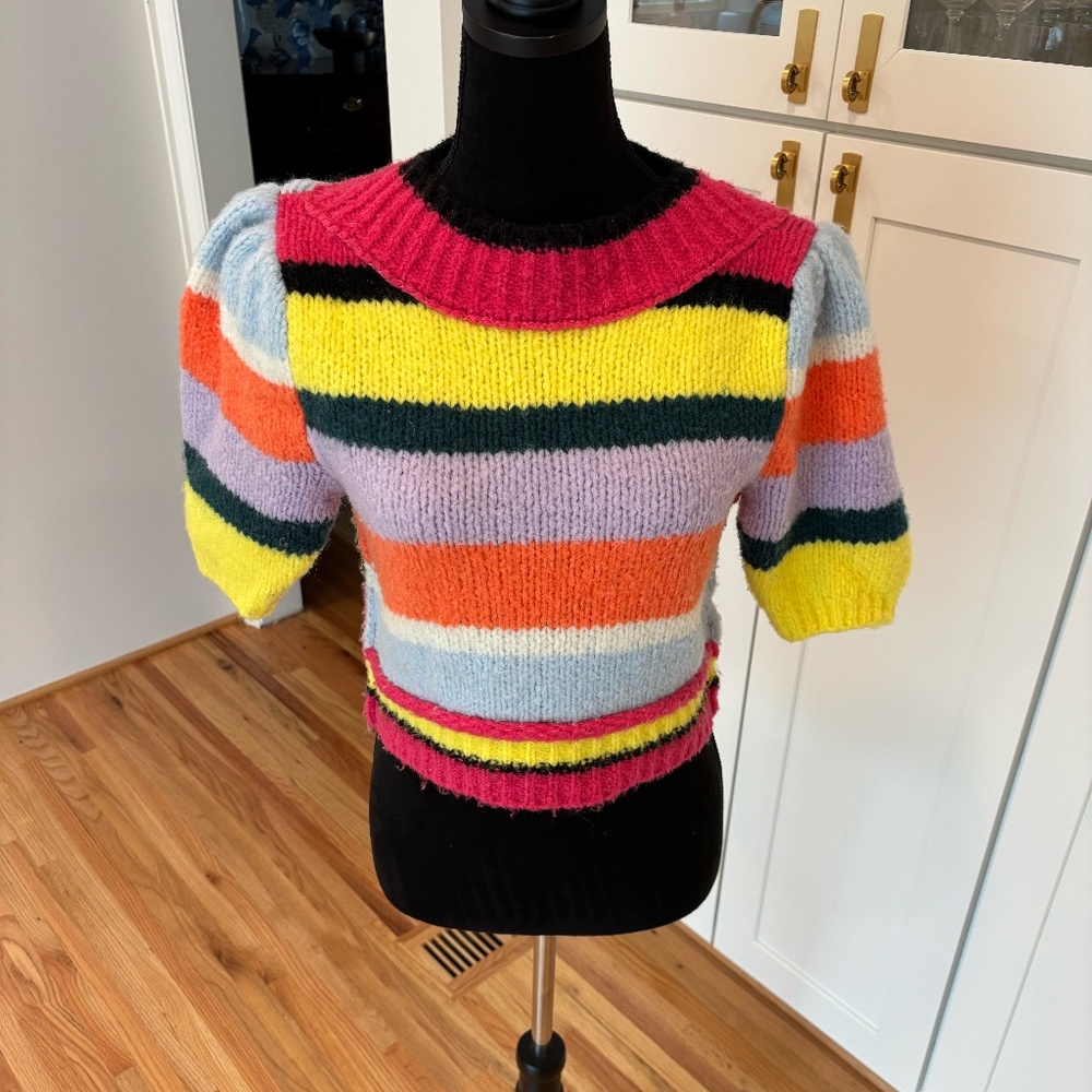Free People Rainbow Stripe Cropped Sweater, Size S